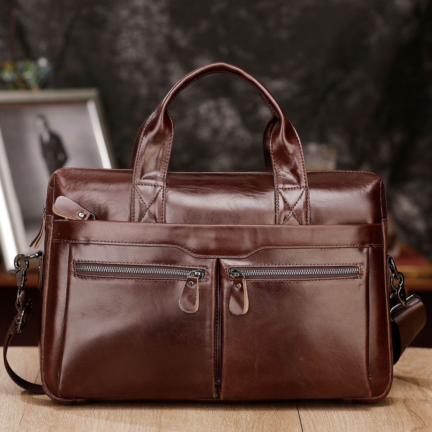 Men's Leather First Layer Cowhide Horizontal Computer Bags
