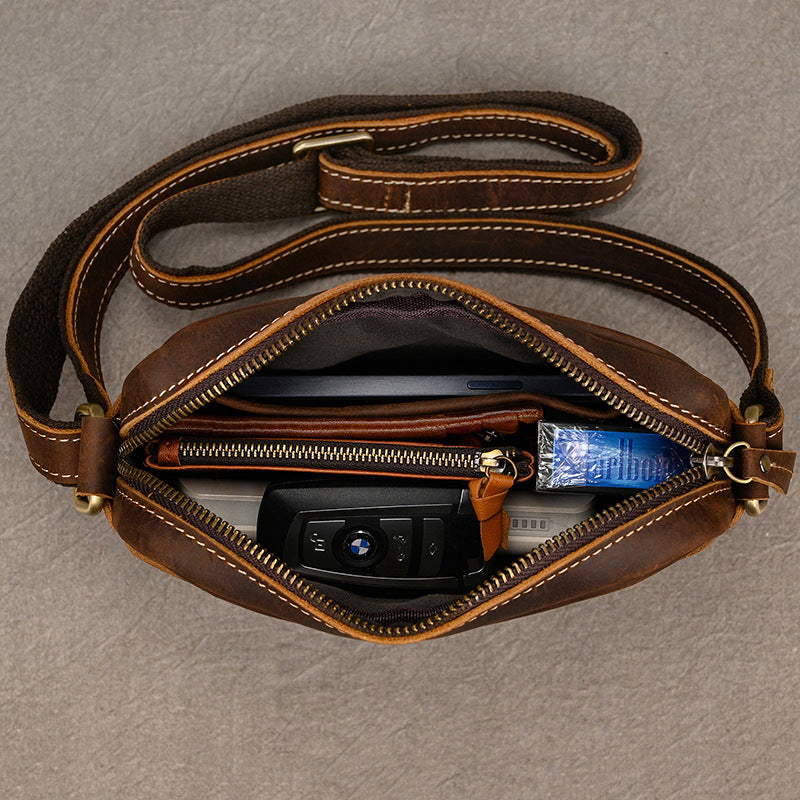 Men's Leather Crazy Horse Lightweight First Layer Cowhide Men's Shoulder Bags
