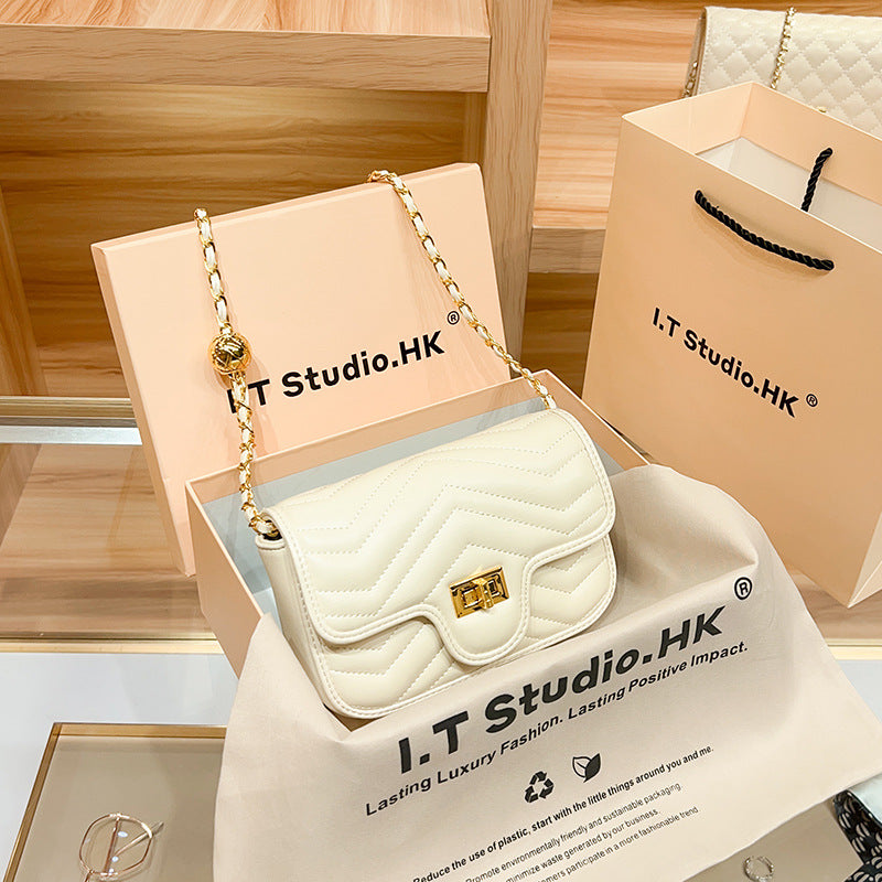 Women's Genuine Leather Golden Balls Rhombus Chain Shoulder Bags