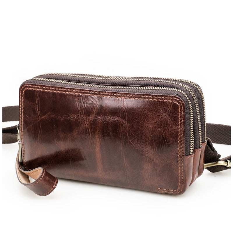 Tree Lamb Oil Leather With Wrist Strap Clutch Men's Messenger Bags