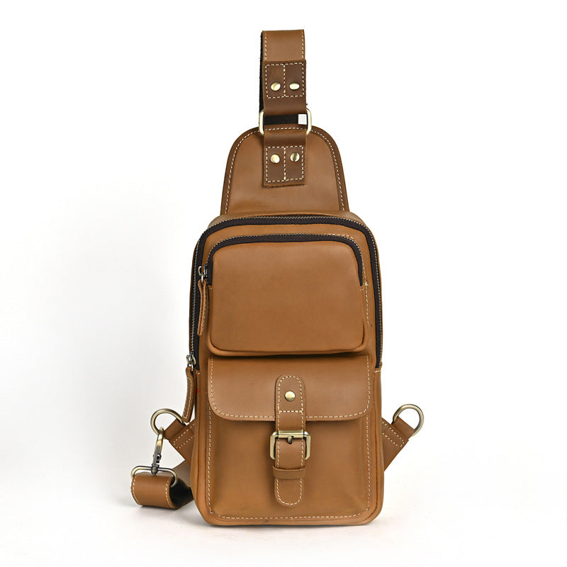 Men's Crazy Horse Leather First Layer Cowhide Men's Chest Bags