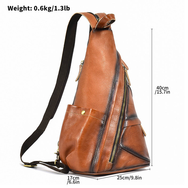 Men's Classy Vintage Leather Vegetable Tanned Men's Chest Bags