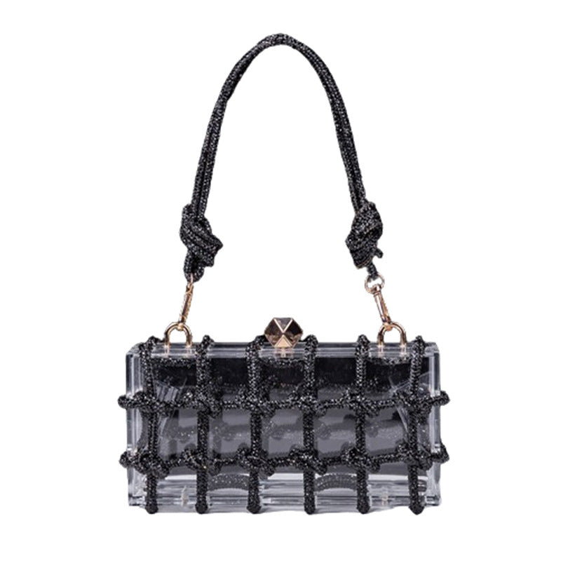 Women's Acrylic Box Hand-woven Diamond Rope Dinner Small Square Bags