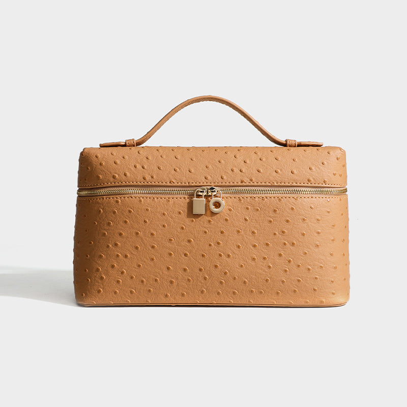 Genuine Leather Ostrich Grain Lunch Box Small Square Bags