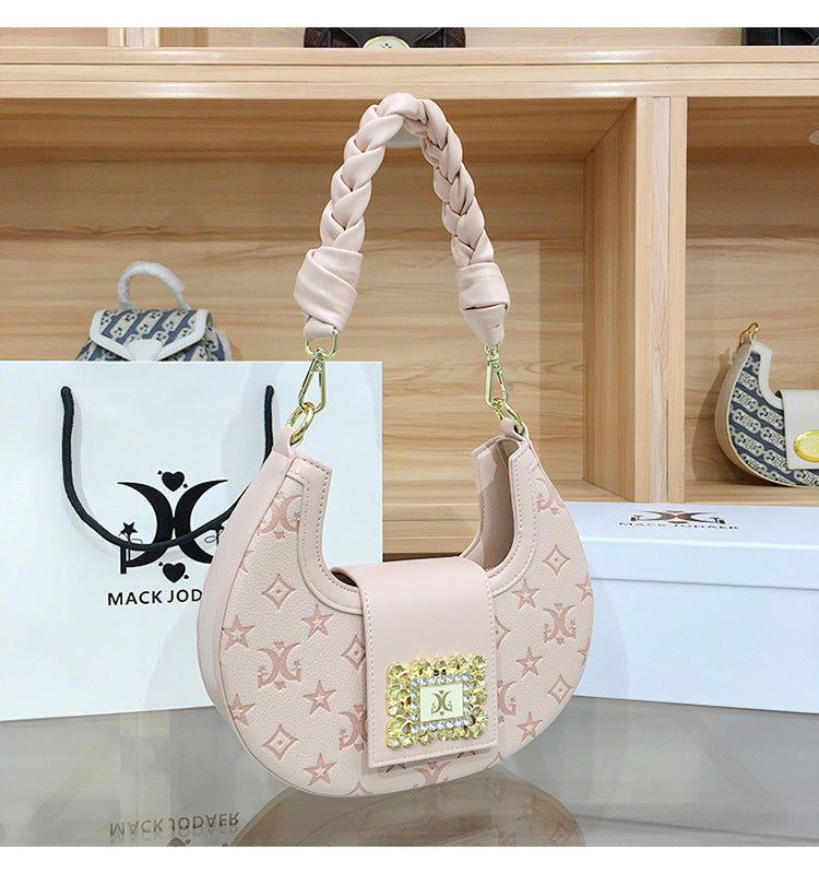 Women's French Minority Embossed Crescent Hand-woven Twist Armpit Bags
