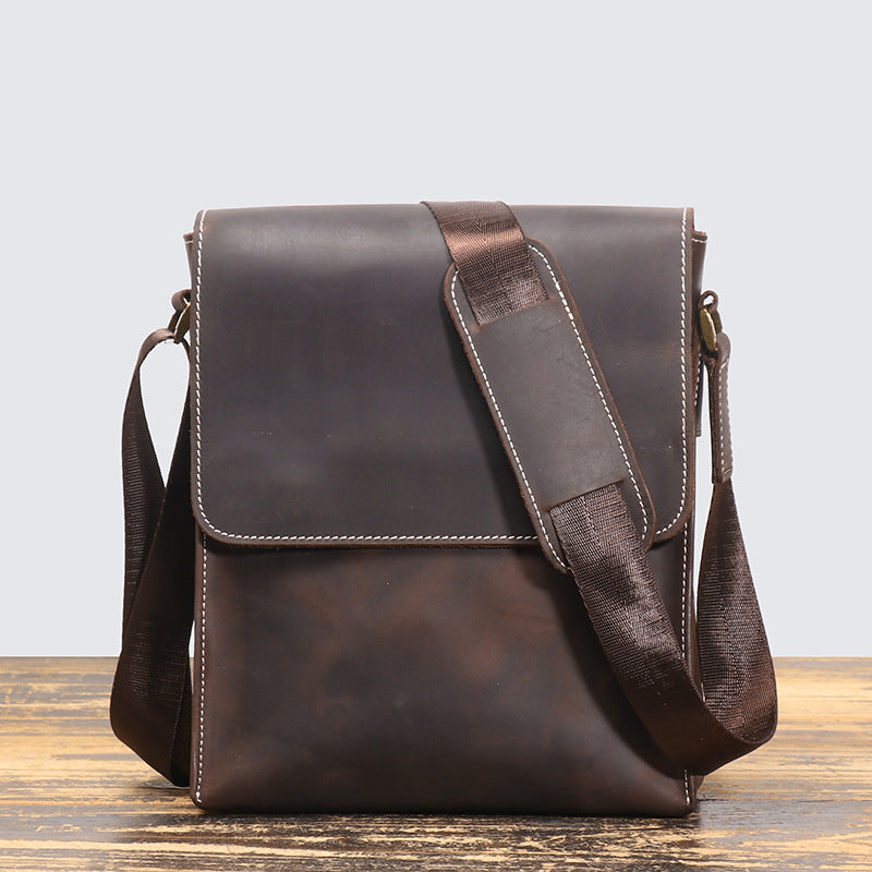 Men's Crazy Horse Leather Genuine Handmade Simple Men's Messenger Bags