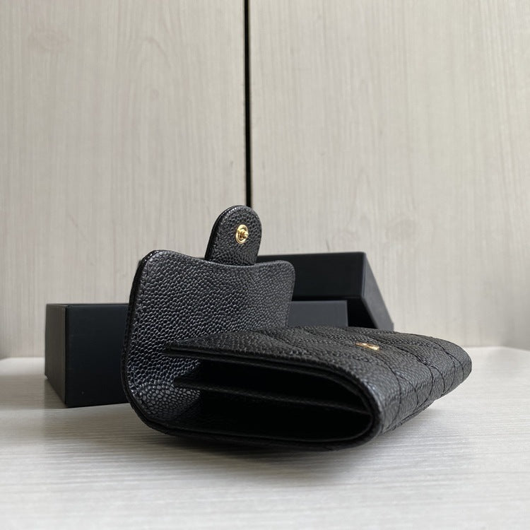 Women's Caviar Pattern Cowhide Classic Style Genuine Card Holder