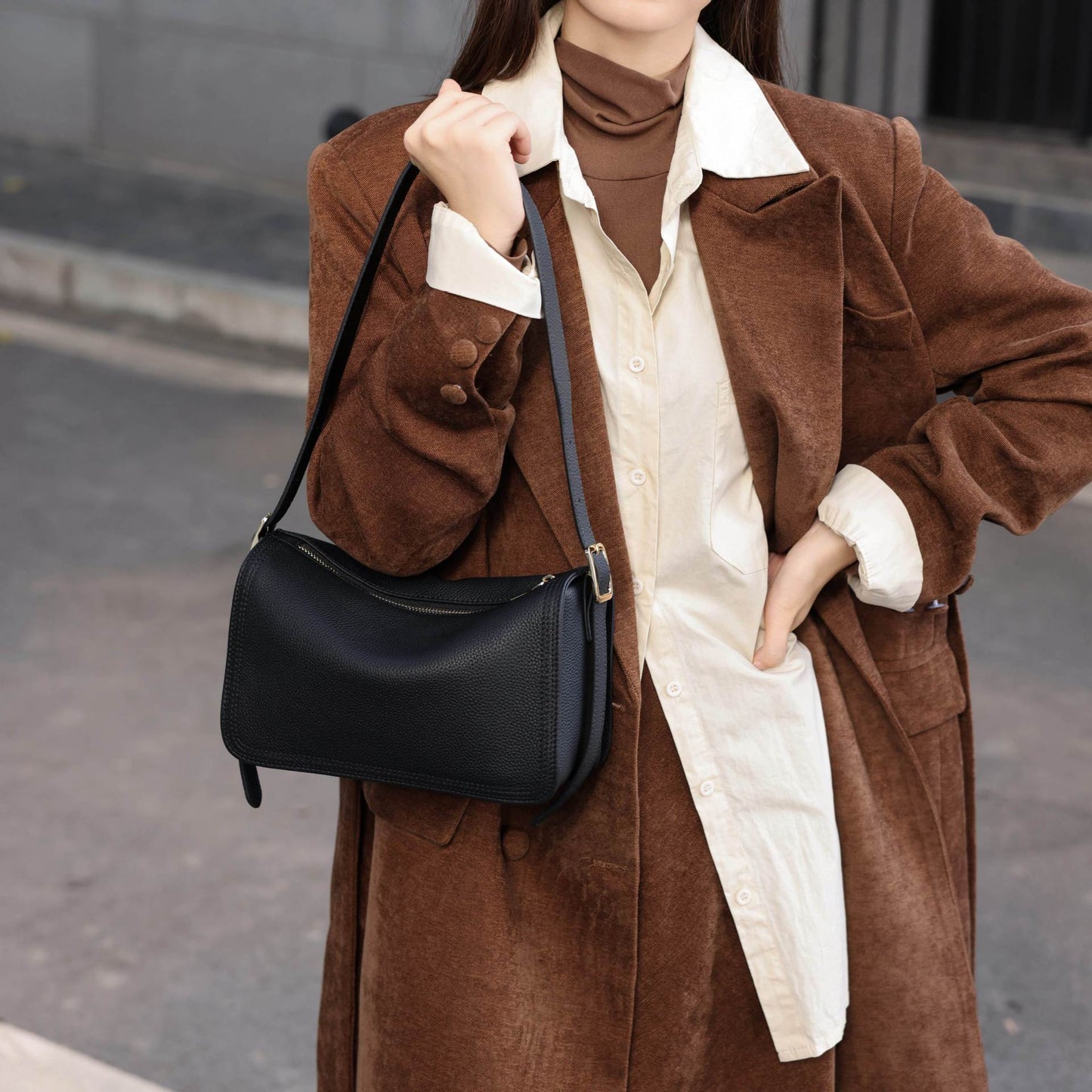 Women's Lychee Pattern First Layer Cowhide French Genuine Bags