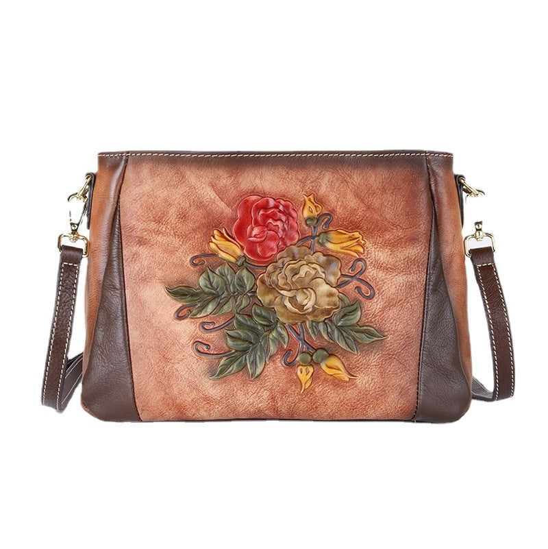 Women's Cowhide Elegant Chinese Style Retro Embossing Shoulder Bags