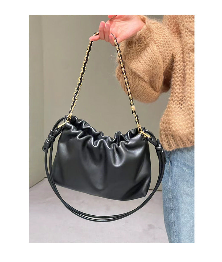 Women's Chinese Style Cowhide Lucky Drawstring Cloud Shoulder Bags