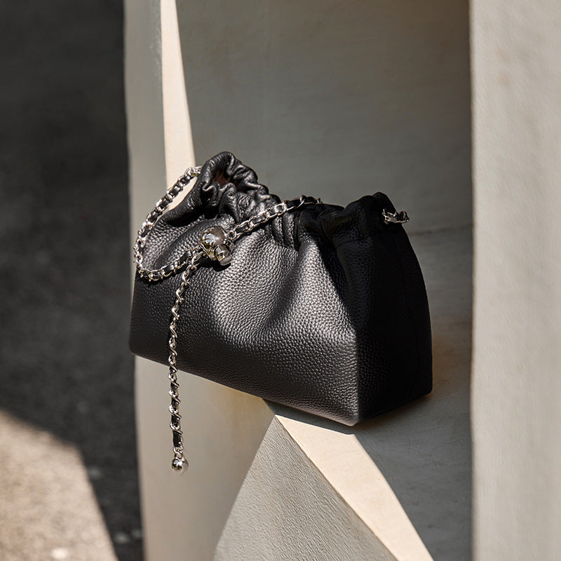 Women's Summer Chain Pleated Cloud Genuine Leather Small Square Bags