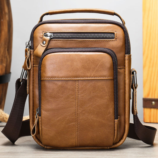 Vintage Leather Cowhide Trendy Fashion Business Men's Messenger Bags