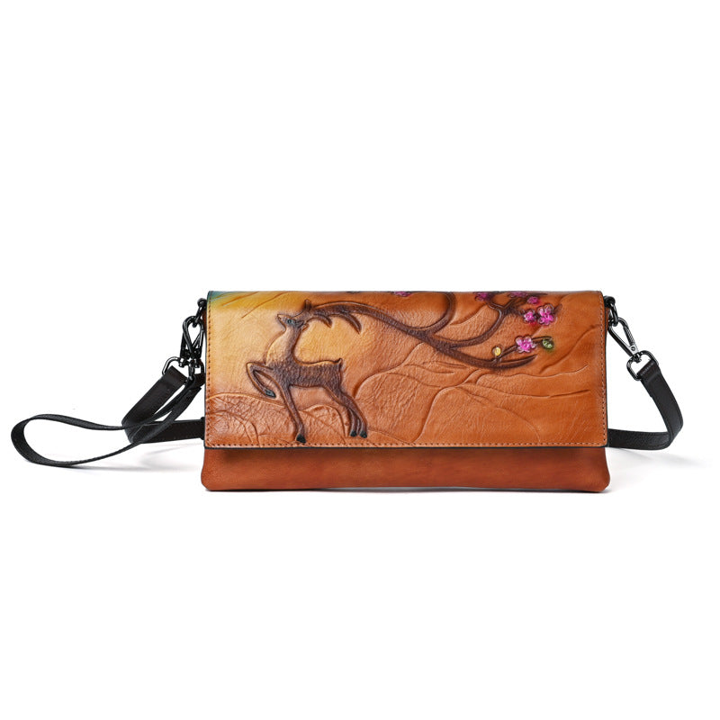 Top Layer Cowhide Retro Embossing Colored Crossbody Bags