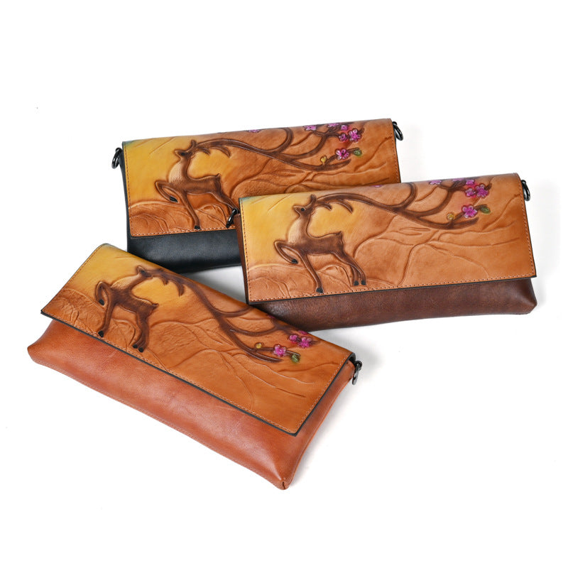 Top Layer Cowhide Retro Embossing Colored Crossbody Bags
