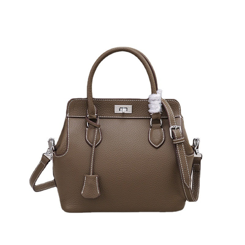 Women's Layer Cowhide Milk Carton Portable Korean Crossbody Bags