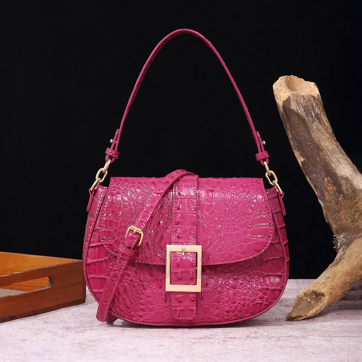 Women's Retro Hand-held Underarm Baguette Crocodile Pattern Crossbody Bags
