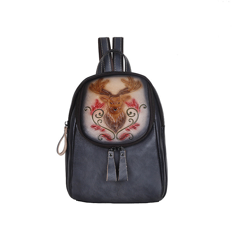 Women's Layer Cowhide Personality Retro Embossing Cow Leather Fashion Backpacks