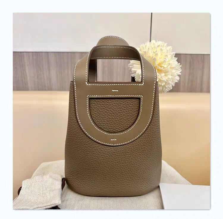 Women's First Layer Cowhide Large Capacity Vegetable Bucket Bags