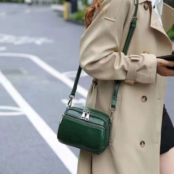 Women's Genuine Leather Top Layer Vegetable Tanning Contrast Color Shoulder Bags