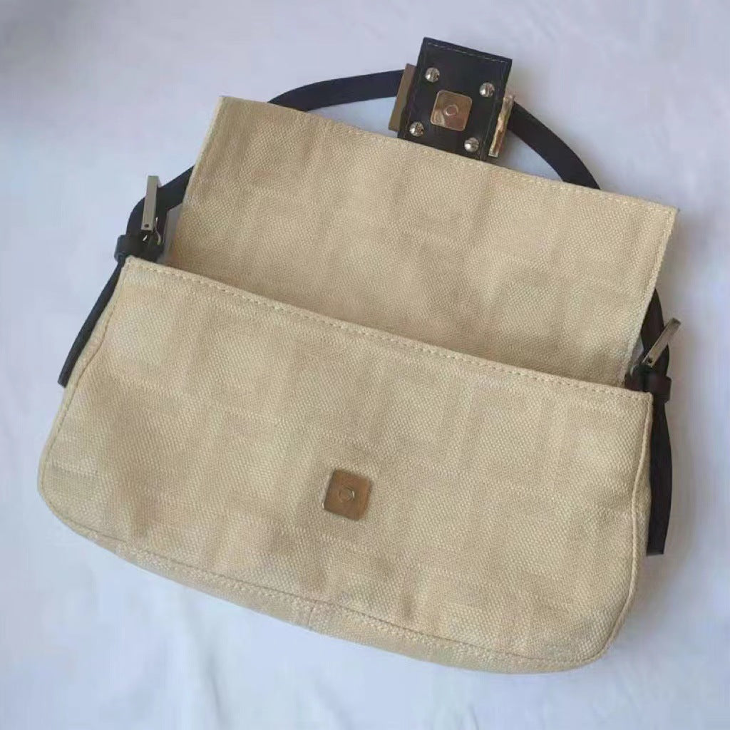 Cream Baguette Vegetable Tanned Leather Retro Bags