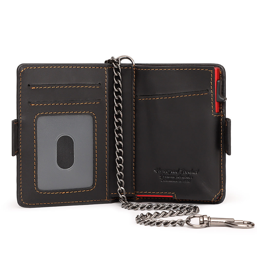 Cowhide Cassette Metal Chain Gift Genuine Card Holder