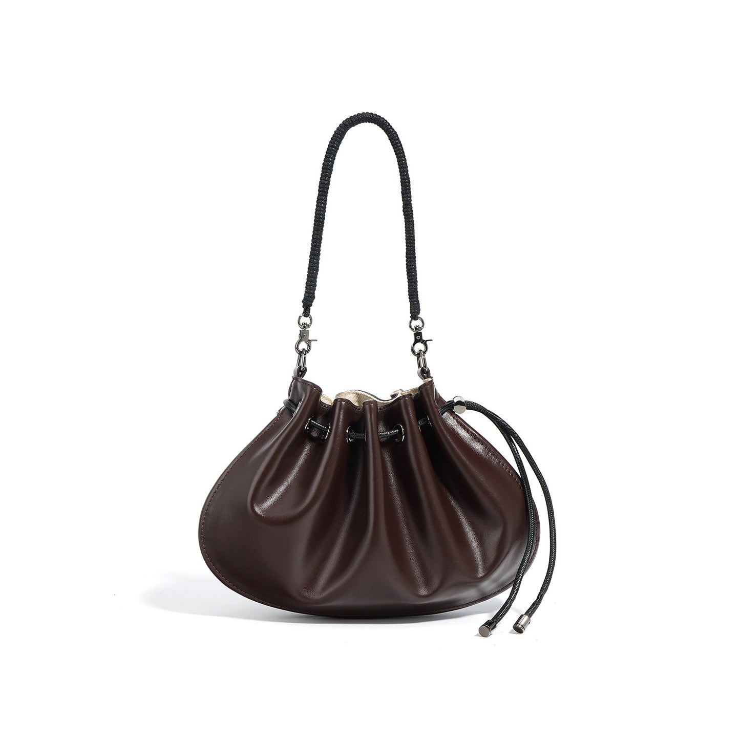 Summer Niche Top Layer Cowhide Shell Drawstring Shoulder Bags