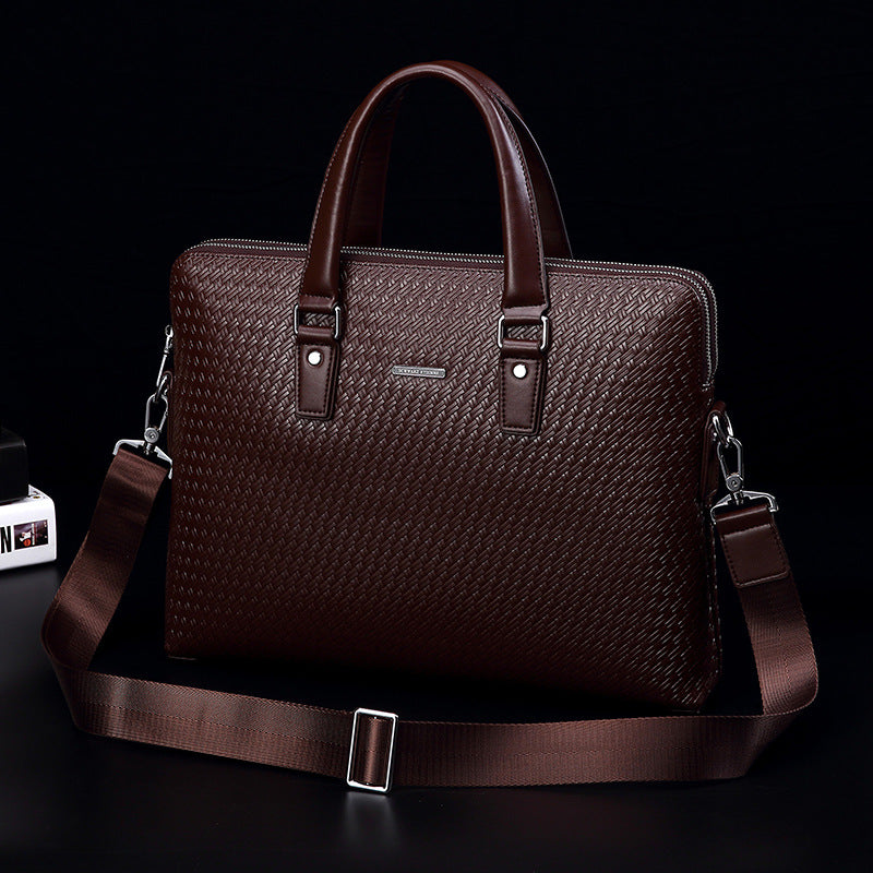 Men's Leather Large Capacity Business Computer Woven Men's Briefcases