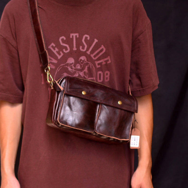 Men's Simple Commute Leather Vegetable Tanning Vintage Men's Messenger Bags