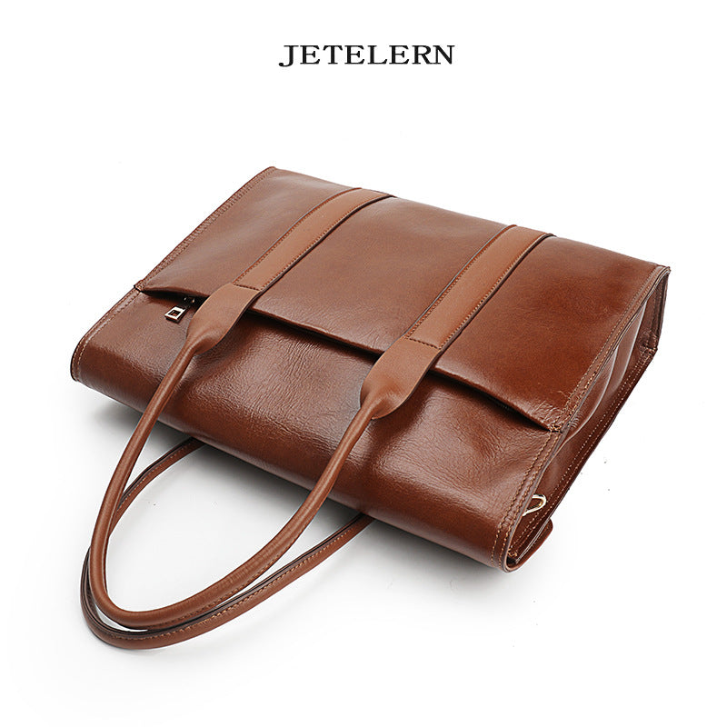 Women's & Men's & First Layer Oil Wax Cowhide Business Handbags