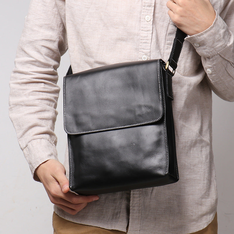 Men's Crazy Horse Leather Genuine Handmade Simple Men's Messenger Bags