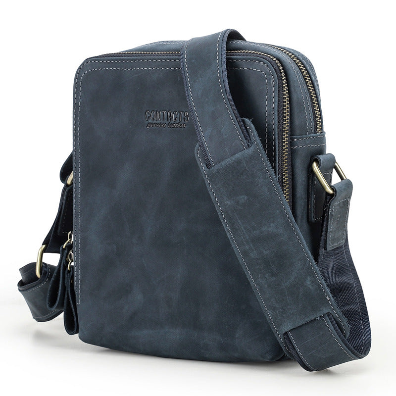 Men's Black Angel Retro Crazy Horse Leather Men's Shoulder Bags