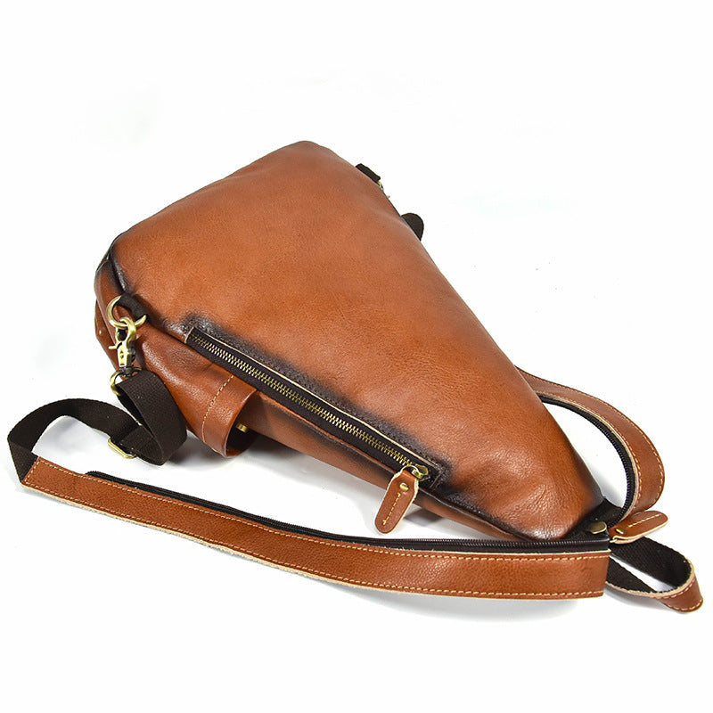 Men's Classy Vintage Leather Vegetable Tanned Men's Chest Bags