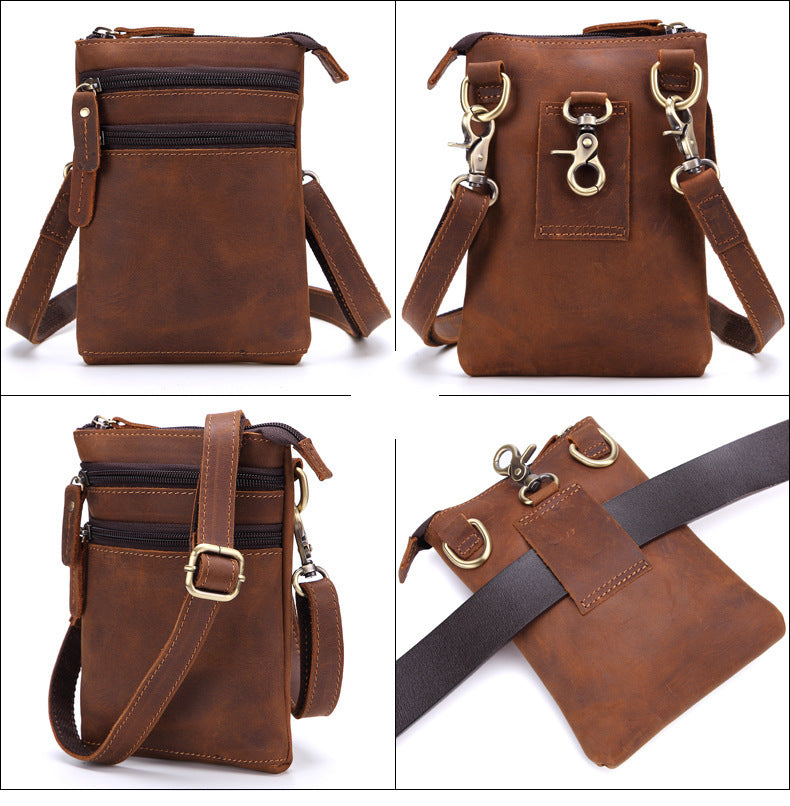 Men's Retro Genuine Cattlehide Leather Surface Mobile Men's Waist Packs