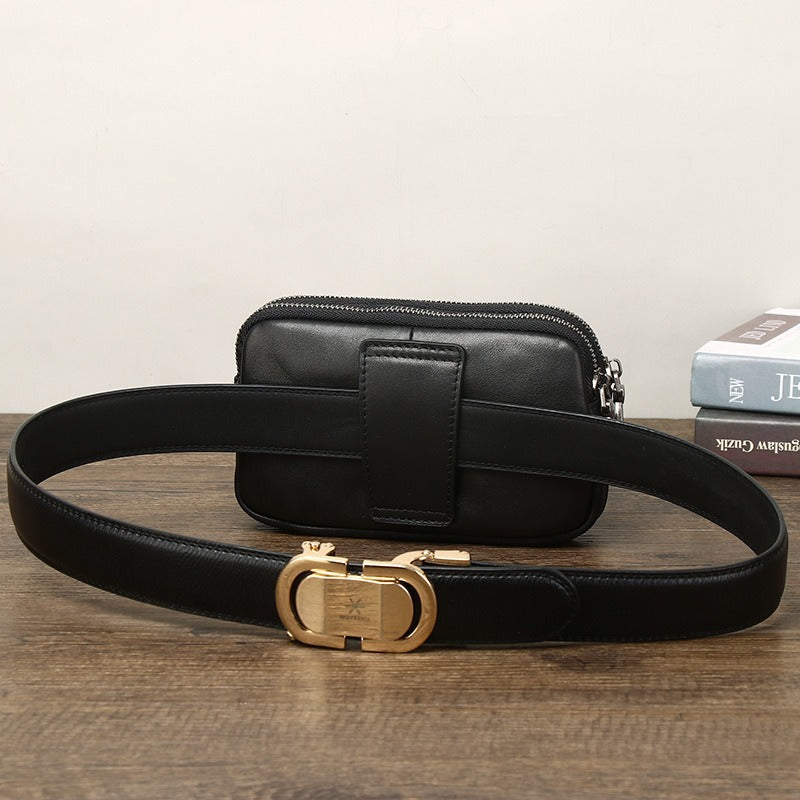 Leather Mini First Layer Double Zipper Phone Bags