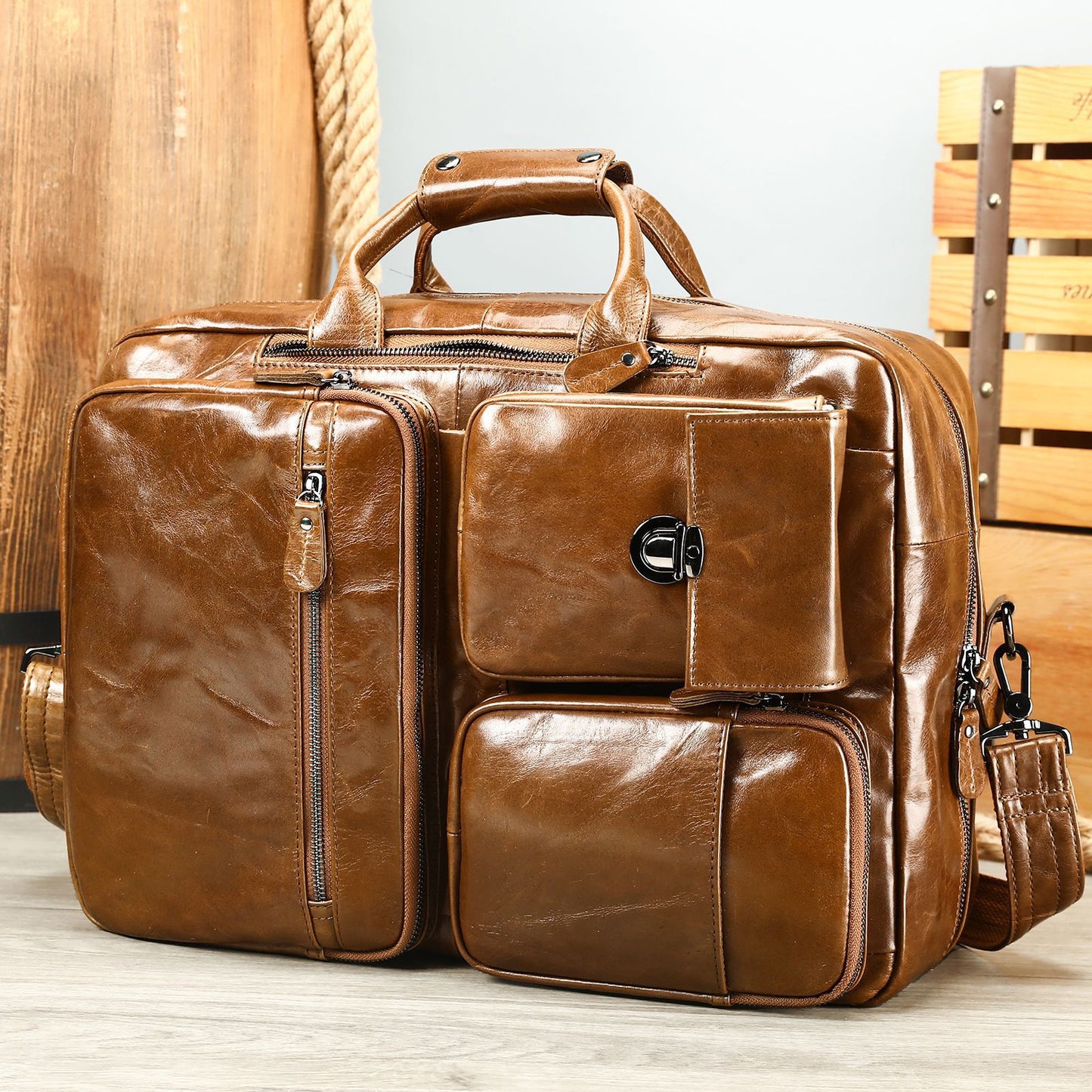 Men's Leather Cowhide Inch Computer Business Multifunction Men's Briefcases