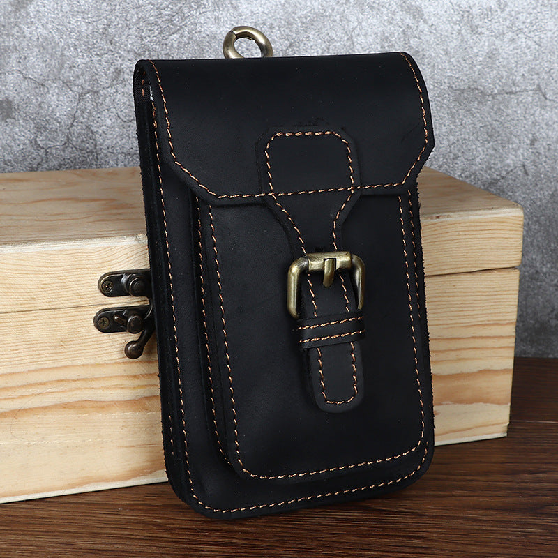 Men's Crazy Horse Leather Cell Genuine Cattlehide Men's Waist Packs