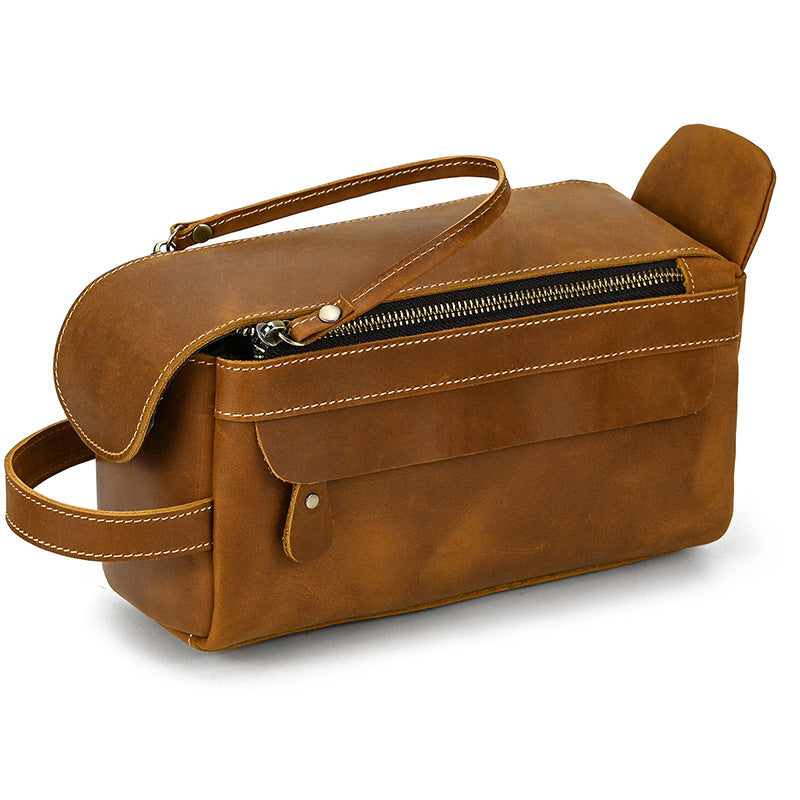 Women's & Men's & Real Leather Toiletry Retro Crazy Men's Handbags