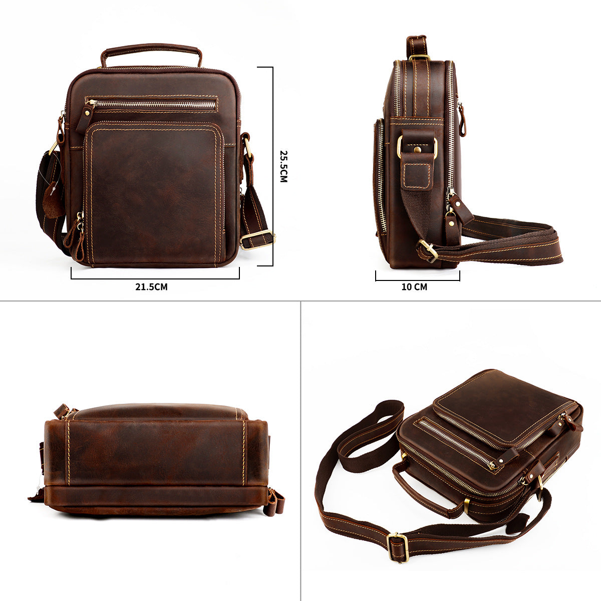 Men's Elegant Retro Crazy Horse Leather Men's Messenger Bags