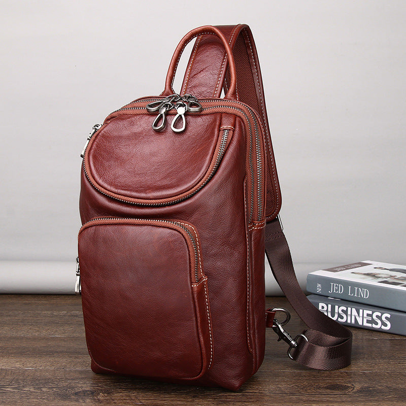 Men's Leather Large Capacity Fashion Trend Compartment Men's Chest Bags