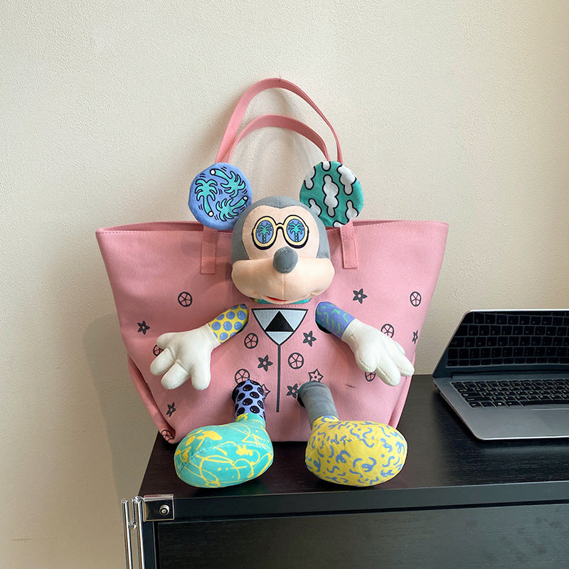Women's Doll Large Capacity Fashion Canvas Contrast Color Middle School Students' Schoolbags