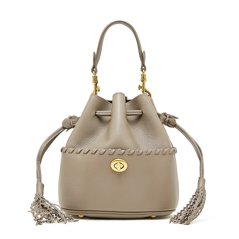 Women's High-grade First Layer Cowhide Genuine Leather Bucket Bags