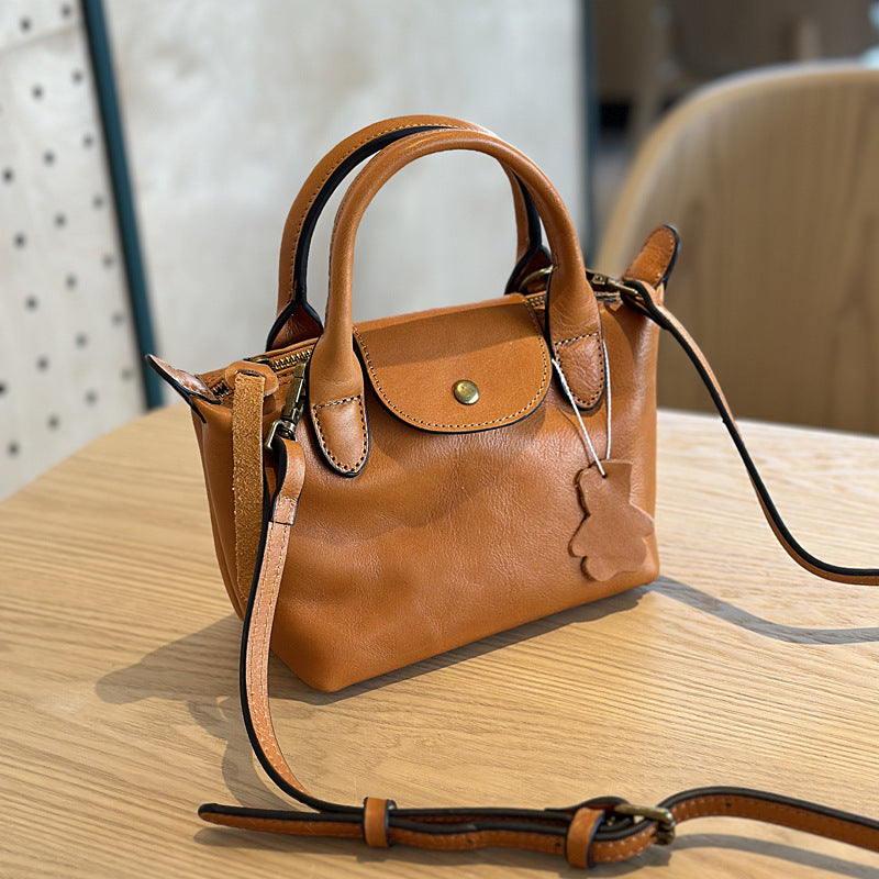 Women's Vegetable Tanning Leather Portable Dumpling Mini Bags