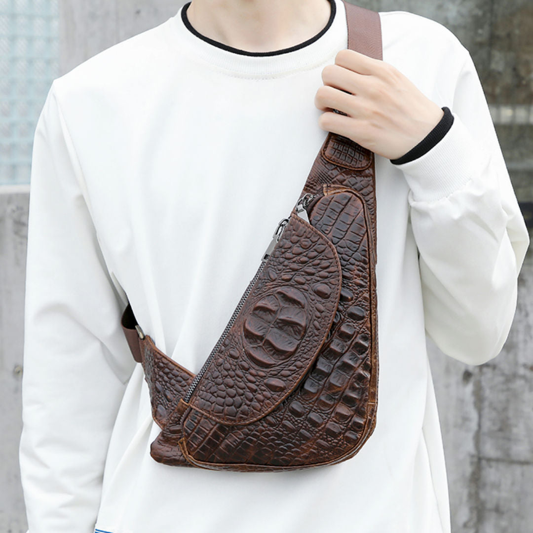 Men's Leather Oil Wax Head Cowhide Large Capacity Men's Chest Bags