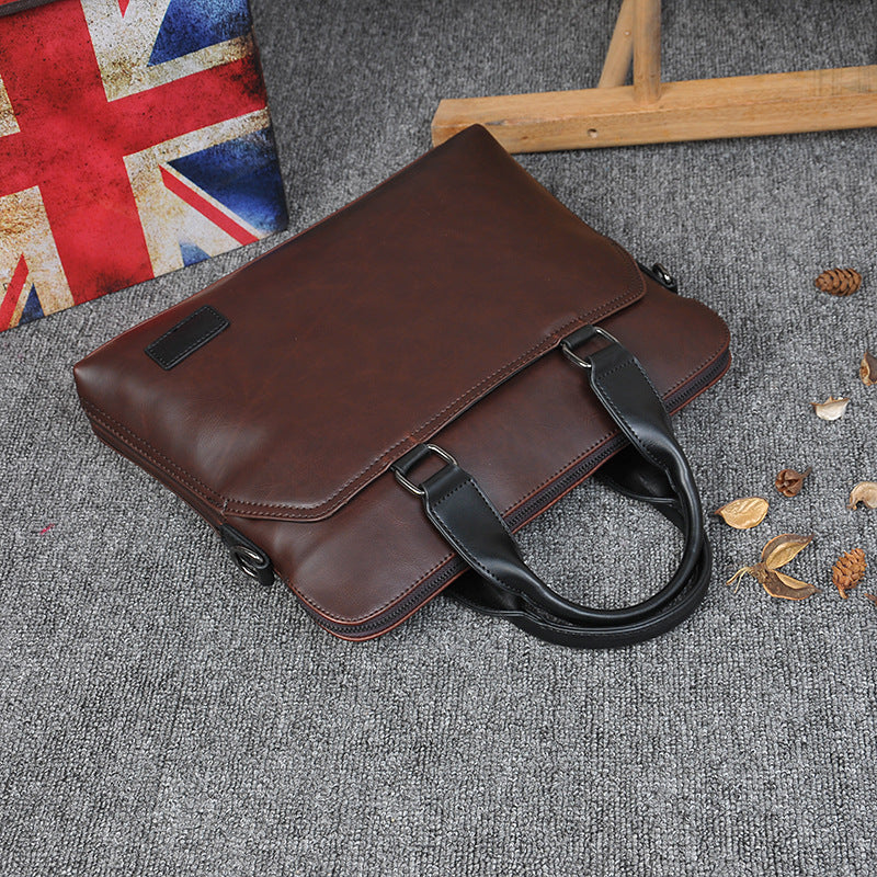 Men's Crazy Horse Leather Horizontal Retro Business Men's Handbags