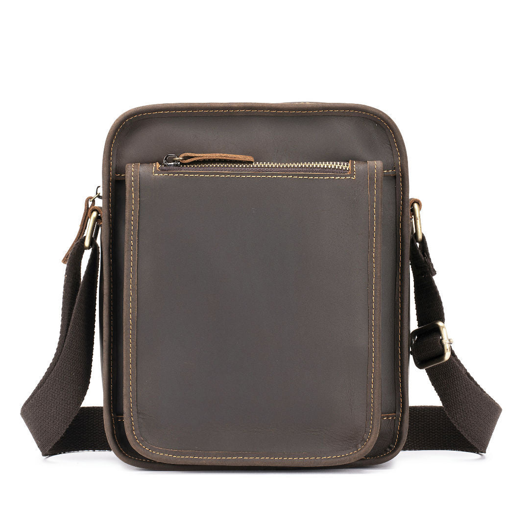 Men's Vertical Design Personalized Genuine Leather Handmade Crazy Horse Shoulder Bags