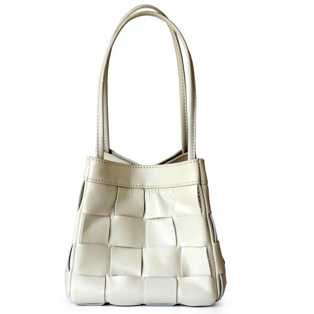 Women's First Layer Cowhide Woven Portable Wrist Bucket Bags