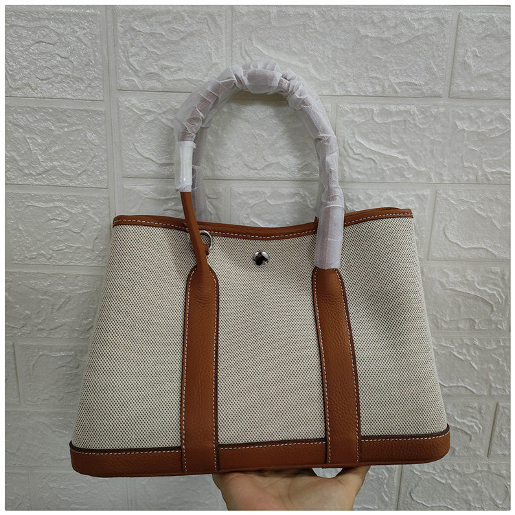Women's Canvas Portable Garden Stitching Cattle Leather Handbags