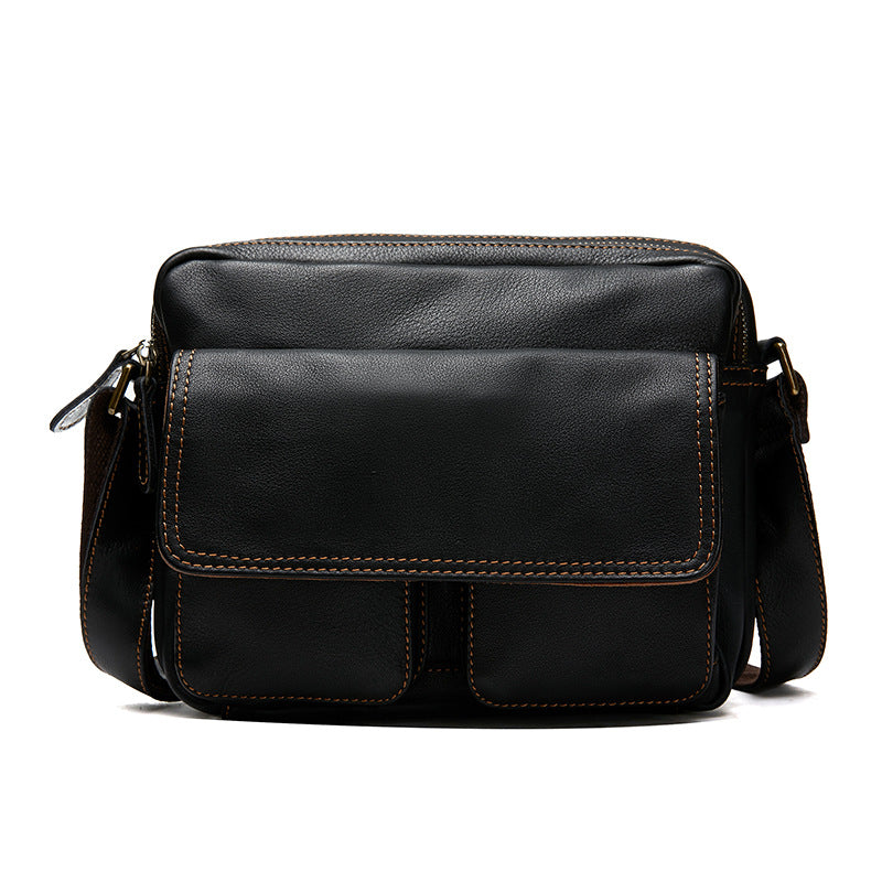 Men's First Layer Cowhide Solid Color Genuine Leather Men's Messenger Bags
