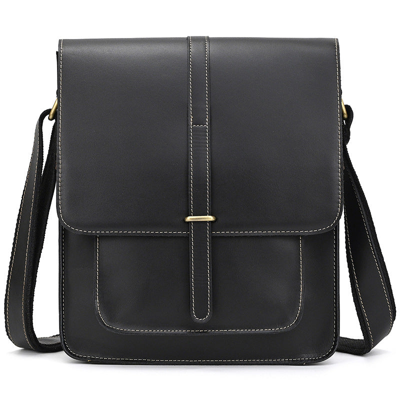 Men's Crazy Horse Leather Vintage Genuine Flap Men's Shoulder Bags