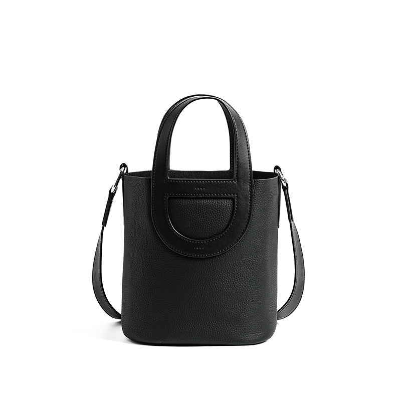 Basket Layer Cowhide Leather Cross Body Bucket Bags